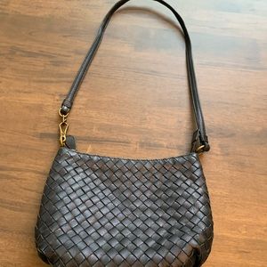 Vintage BOTTEGA VENETA Black Leather Woven Shoulder Bag